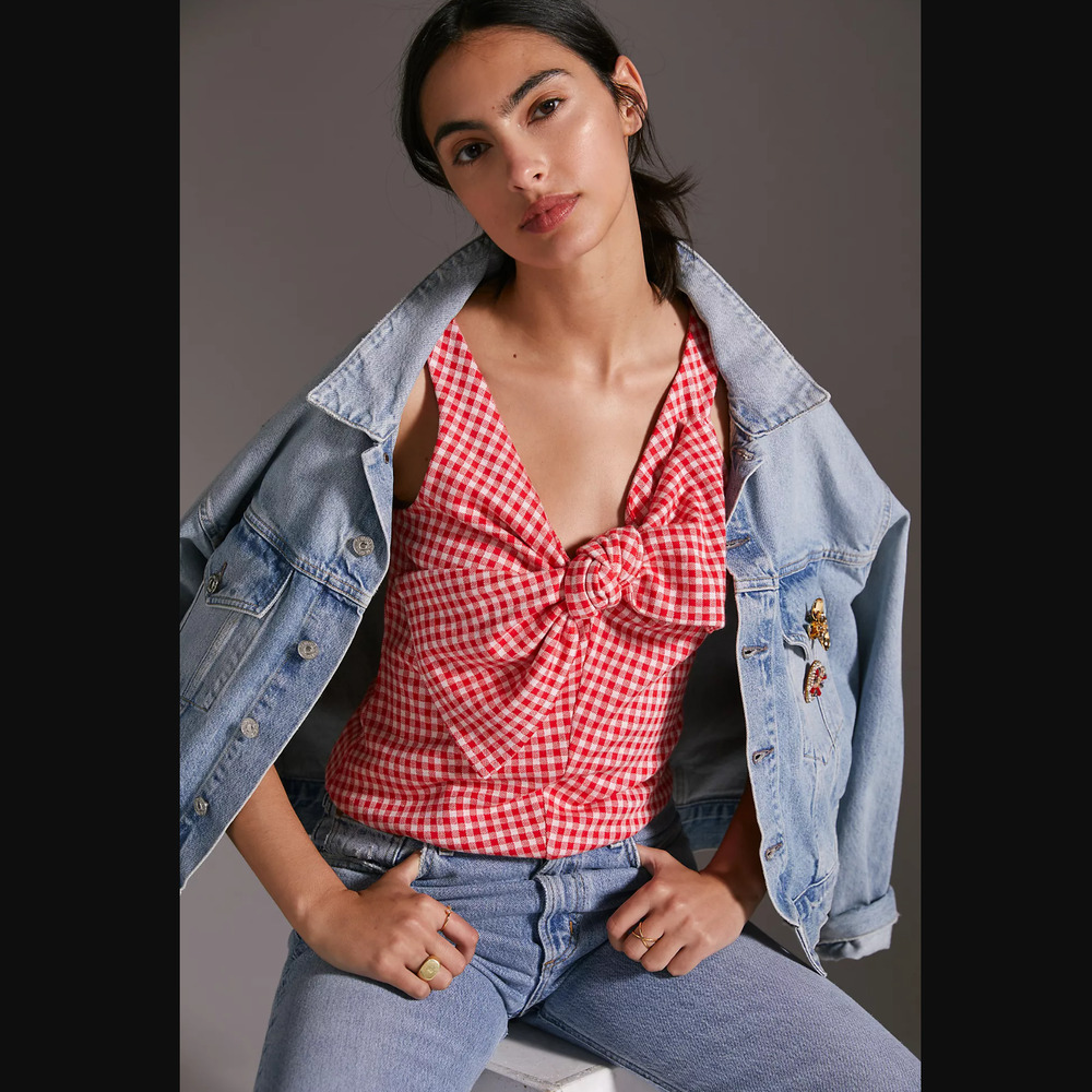 Eva Franco Gingham Bow Top - New - Size XL